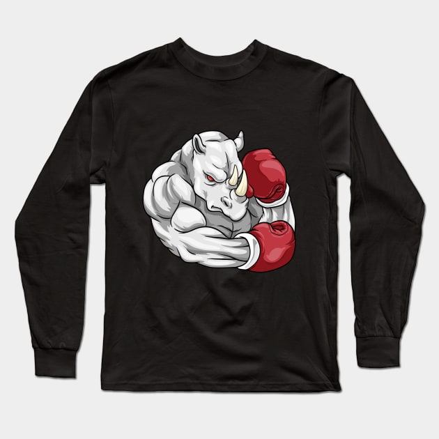 Rhino as boxer with boxing gloves Long Sleeve T-Shirt by Markus Schnabel
